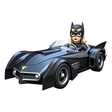  aerodynamic opulent dark rc futuristic concept Catwoman Batgirlmobile loosely based on 1977 Mustang roadster racing (flat long straight faceted mechanical body) winged stealthy street hot rod  sticker