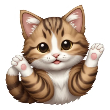 dark brown tabby and white kitten in funny positions stretched our upside down with eyes closed sticker