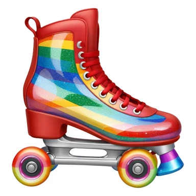 red vintage glitter roller skate with a white leather boot, rainbow stripes glitter sticker