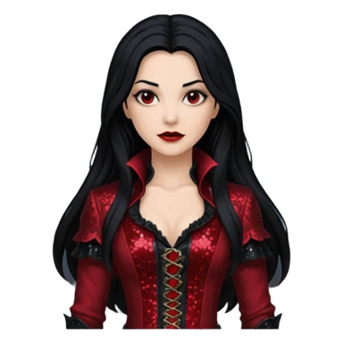 Anna Valerious from Van Helsing with long black hair, dark red sequin outfit sticker