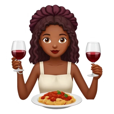 Black girl with glass of wine and eating pasta sticker