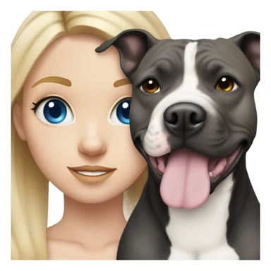 Blonde hair blue eyed girl with black pit bull with black and white face  sticker