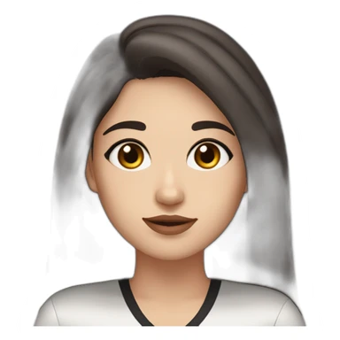 White women with long dark brown hair and long eyelashes dark brown eyes and thick dark brown eyebrows with the black dog with a white stripe on the neck and ears raised up sticker