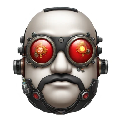 Fat cyborg head with red steampunk goggles, black goatee and circuits sticker