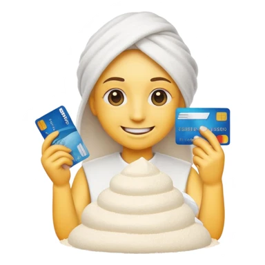 Happy emoji with a credit card in hand and a pile of flour infront of it sticker