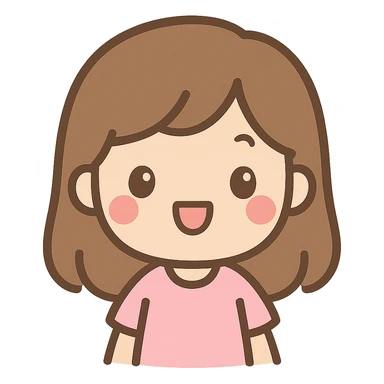 happy girl with medium straight brown hair, light skin tone, kawaii style sticker