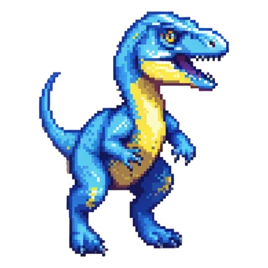 Electric blue velociraptor dinosaur with detailed pixel art texture sticker