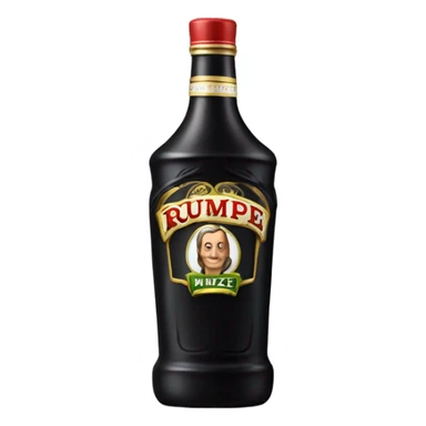 Tall black bottle of rumple minze alcohol sticker