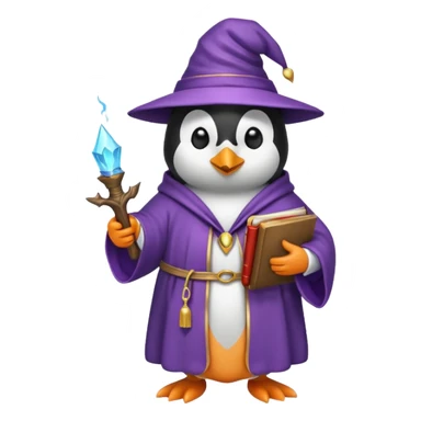 penguin wizard with a book of spells sticker