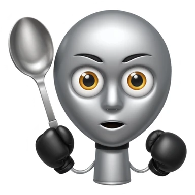 a spoon with the handle, with eyes and boxe gloves sticker