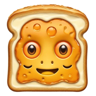 a toastie with melted cheese on the rim and an orange hat and two eyes in left  sticker