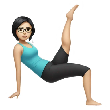 Chinese woman with glasses and black medium hair doing pilates sticker