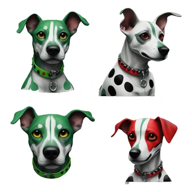 Edgy Punk dog spiked collar tattoos Green gray black red punk dog Harley Quinn as a dog mime clown harlequin facepaint tattoos punk lurcher surrealism  sticker