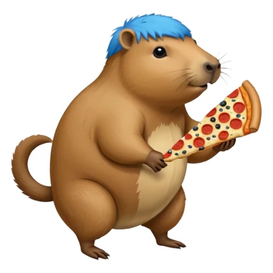 my capybara has got long legs. it has got blue fur. it's eating pizza sticker