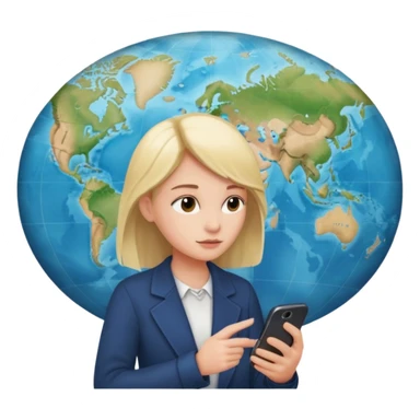 bola del mundo internet y una cara en medio mirando un movil sticker