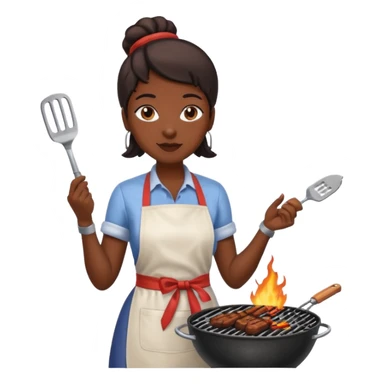 dark skin woman grilling bbq with grill and apron sticker