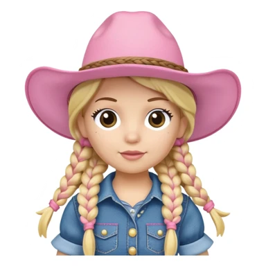 A soft plush cowgirl doll with a pink hat and blonde braids sticker