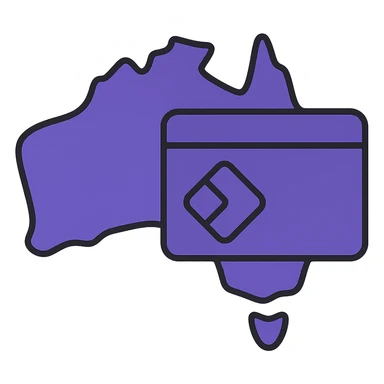 Map of Australia with the official Microsoft Power Pages icon overlay, no digital web overlay, use #403DAD as the main color, clean and modern, no text sticker