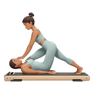 A person performing a Pilates exercise on a mat in a clean, modern studio. The focus is on core strength and flexibility, with a neutral, calming color palette. Simple equipment like a reformer machine and a soft, tranquil background enhance the feeling of controlled movement and focus. sticker