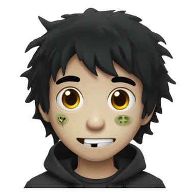Boy, black hair, medium long, emo, shaggy, zombie, dark, spooky, pale skin, creepy expression sticker
