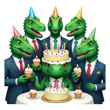 office dinosaurs in suits eating birthday cake sticker