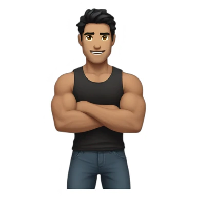 Men with black hair and brown eyes flexing arms sticker
