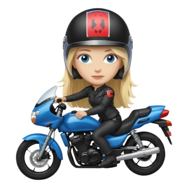 moça cabelo comprido loira de olho azul de capacete em uma moto honda preta  sticker