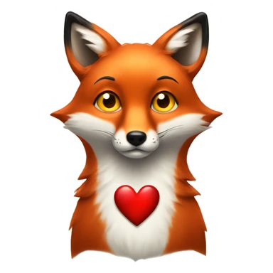 deep lush red fox face with tiny red heart instead of eyes sticker