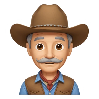cute old cowboy portrait, head and shoulders only, cowboy hat, grey mustache, wrinkles, warm smile, western outfit, 3D cartoon, mobile game icon style, clean background, no text, no watermark
 sticker