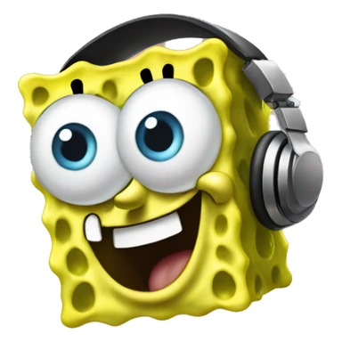 spongebob floating in air with headphones on sticker