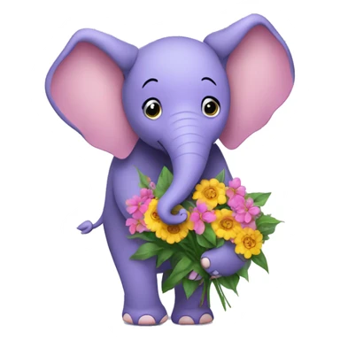 Purple elephant holding flowers ￼ sticker