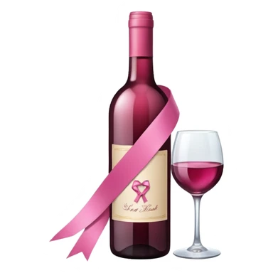 a wine bottle with a decorative pink ribbon sticker