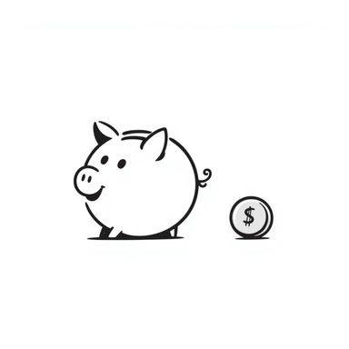 hand drawn doodle style piggy bank with a coin sticker