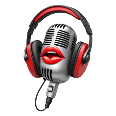 Create a dynamic and energetic emoji that represents beatboxing. The design should feature a stylized microphone with lips and sound waves emanating from it, symbolizing vocal percussion and rhythm. Add elements like headphones or a subtle speaker to emphasize the music production aspect. Use bold colors like black, white, and red to convey the intensity and creativity of beatboxing. The background should be transparent. sticker
