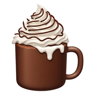 “hot chocolate emoji, whipped cream on top, chocolate shavings, cute, minimal, white background” sticker