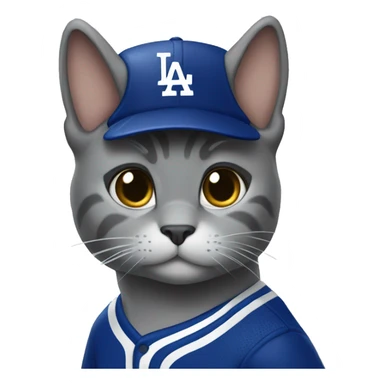 Grey Cat wearing a dodgers uniform doing a sad face sticker