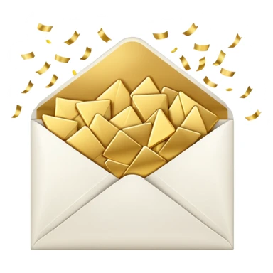 white closed envelope surrounded gold confetti sticker