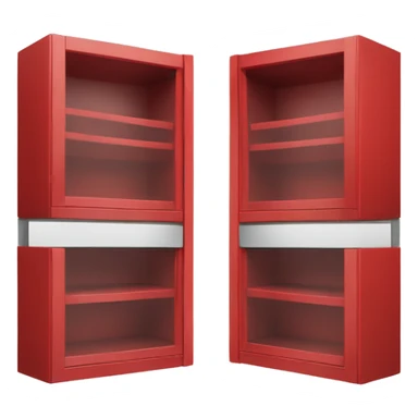 Realistic front facing red hanging kitchen cabinets. sticker