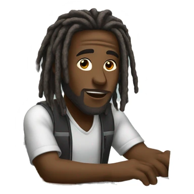 Black-guy-with-dreads-sitting-down-on-chair-facing-desk-foward-focused-on-laptop-computer sticker