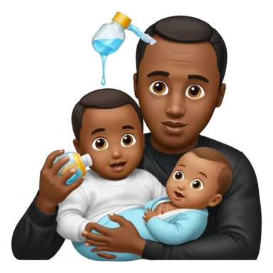 Sean “Diddy” Combs with baby oil and a very small infant and he’s pouring the baby oil on the baby and they have a scared face they’re really scared while diddy is happy sticker