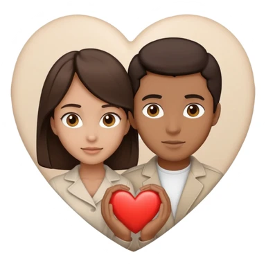 A couple with dark brown hair and mixed skin tone inside a white heart, wearing beige clothes sticker
