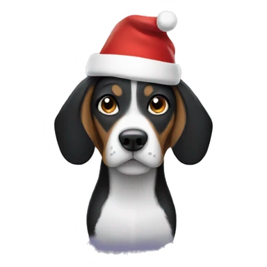 Black beagle wearing a Santa hat sticker