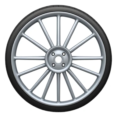 Realistic front-view wheel with perfectly symmetrical design, evenly spaced straight spokes, equal distance between each spoke, centered composition, smooth metallic texture, clean edges, no background. sticker