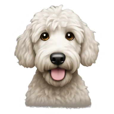 Black golden doodle with a white belly and dark eyes sticker