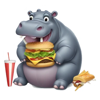 Hippo eating fast food sticker