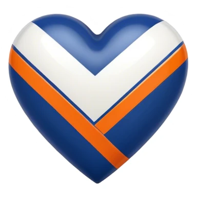 Glossy, sporty dark blue heart with diagonal white and orange athletic stripes going down one side sticker