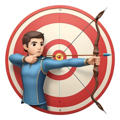 An archer drawing a bow and aiming an arrow at a target, with perfect focus and precision. The target is visible in the background, featuring concentric rings. The scene captures the concentration and skill involved in archery, emphasizing the elegance and accuracy of the sport. sticker