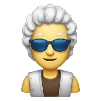 Iemand met blauw hesje blonden haren en zonnebril sticker