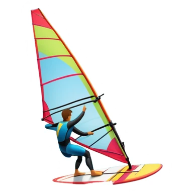A windsurfer gliding across the ocean, with a vibrant sail catching the wind. The scene captures the motion of the board riding the ocean waves, surrounded by the bright blue sky and ocean, symbolizing the excitement and skill required in the sport of windsurfing. sticker