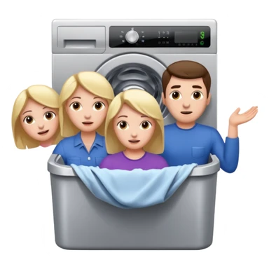 Eine Frau die in der Waschmaschine feststeckt und zwei männer die ihr helfen sticker